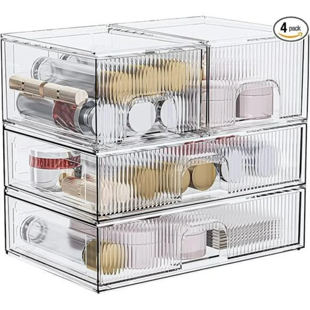 Acrylic Stackable Storage Drawers Clear Organizer for Makeup Bathroom Pantry